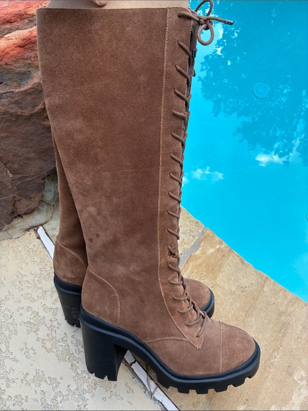 Gianni Bini Tall Brown Suede Lace-Up Boots 11